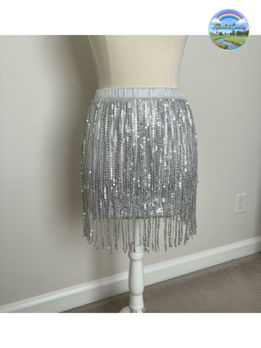 Sequin Fringe Skirt Polyester Spandex Metallic Dance Rave Festival